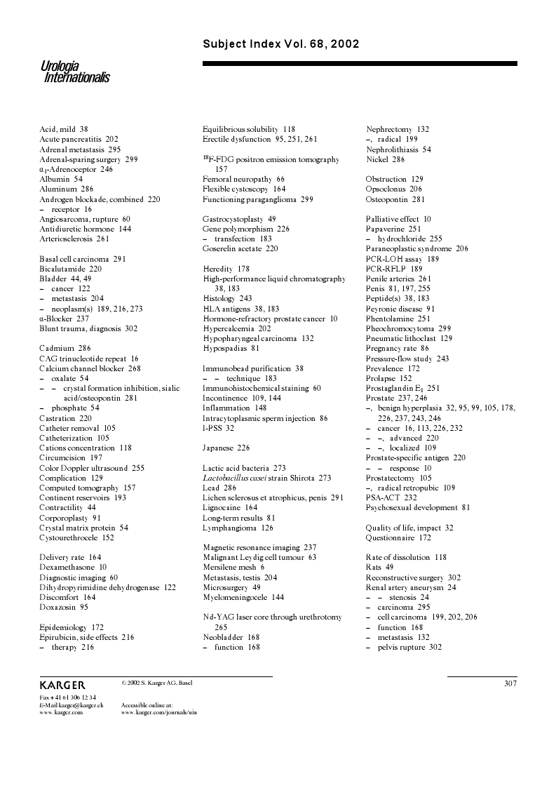 First page of Subject Index Vol. 68, 2002