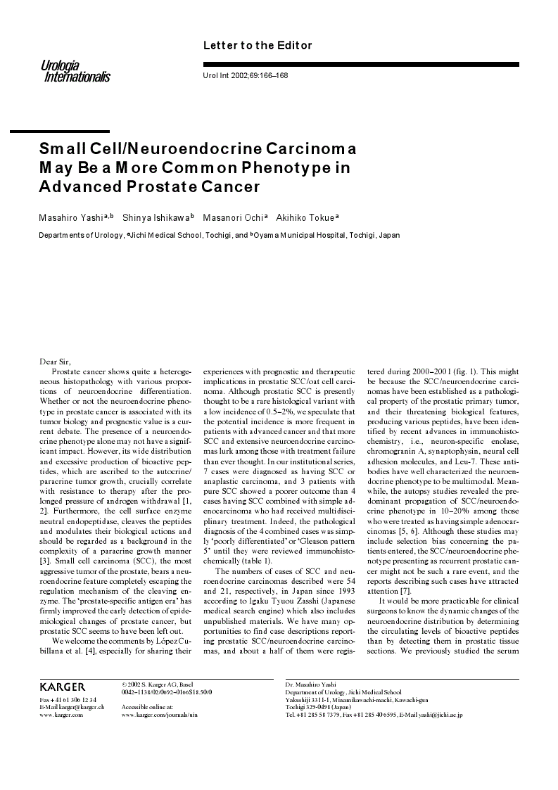 First page of Small Cell/Neuroendocrine Carcinoma May Be a More Common Phenotype in Advanced Prostate Cancer