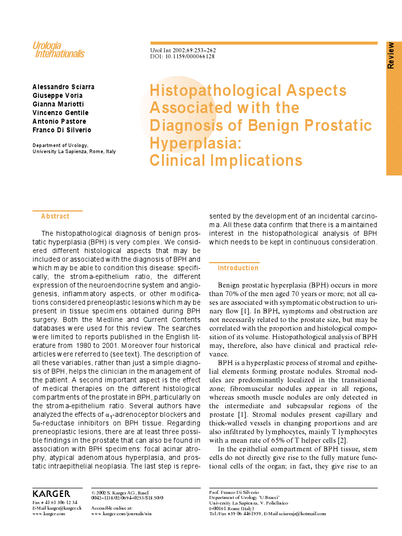 First page of Histopathological Aspects Associated with the Diagnosis of Benign Prostatic Hyperplasia: Clinical Implications