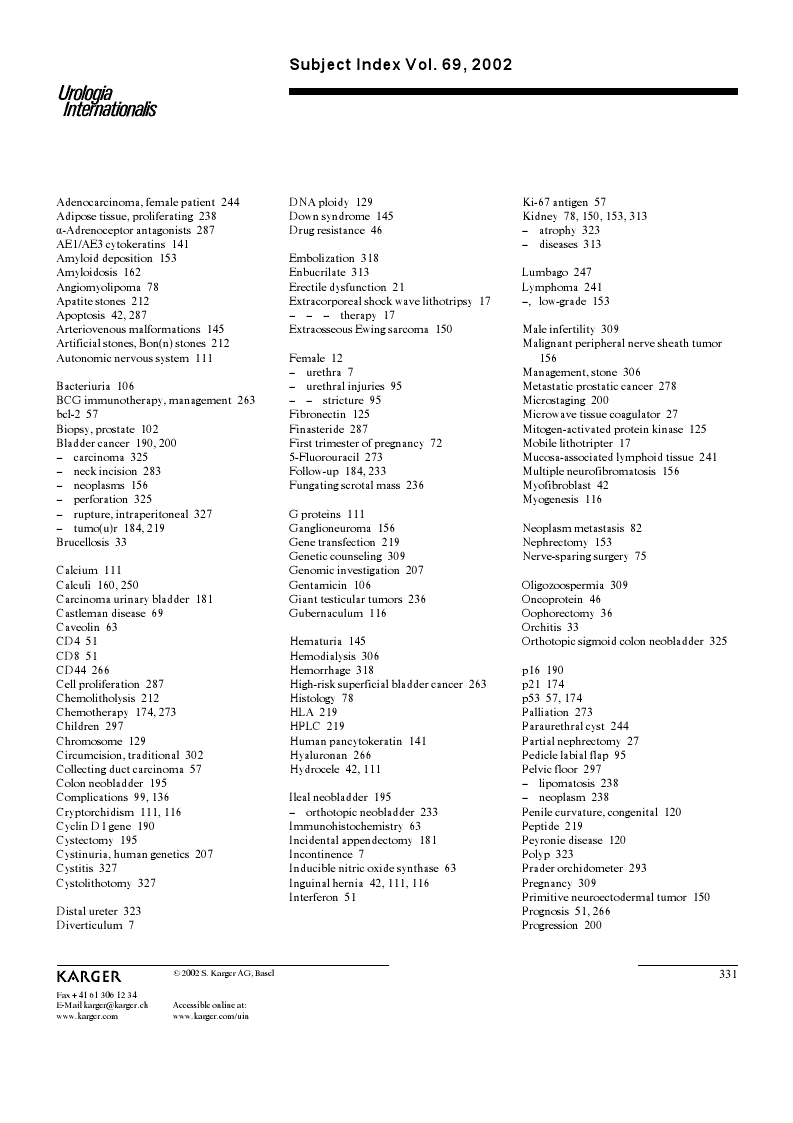 First page of Subject Index Vol. 69, 2002