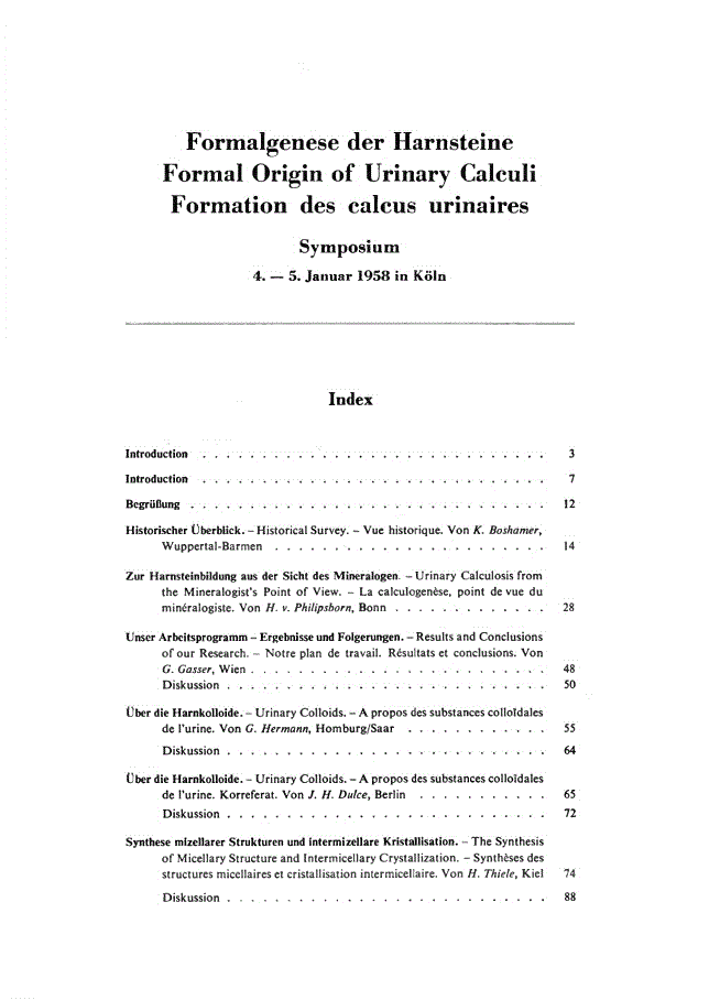 First page of Formalgenese der Harnsteine<subtitle>4. – 5. januar 1958 in Köln</subtitle>