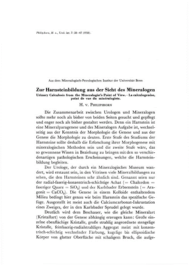 First page of Zur Harnsteinbildung aus der Sicht des Mineralogen