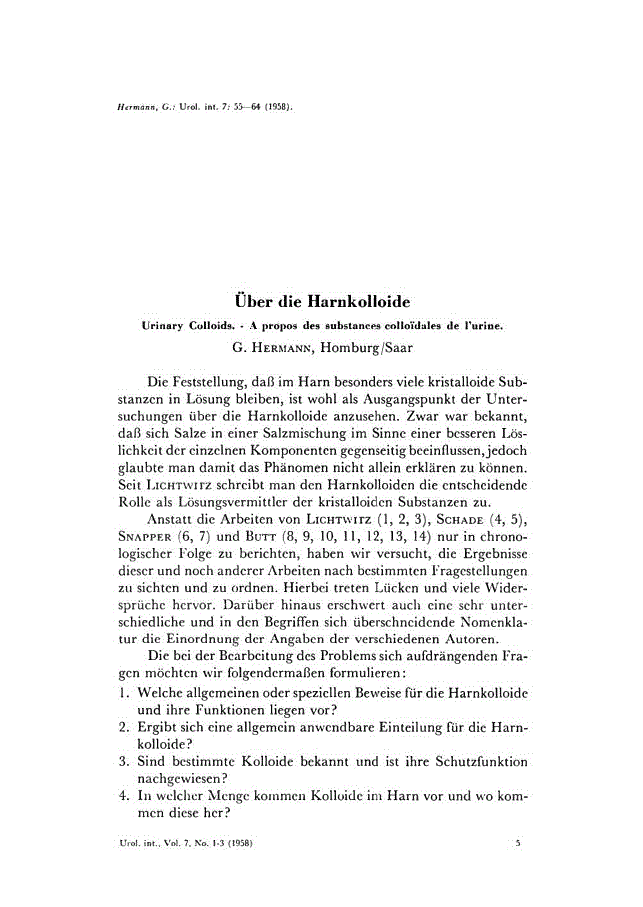 First page of Über die Harnkolloide