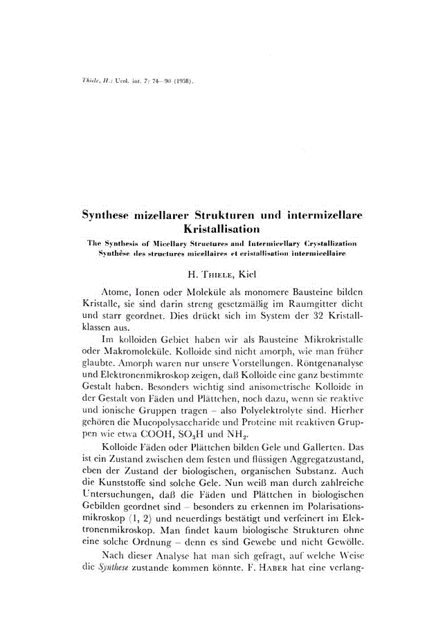 First page of Synthese mizellarer Strukturen und intermizellare Kristallisation