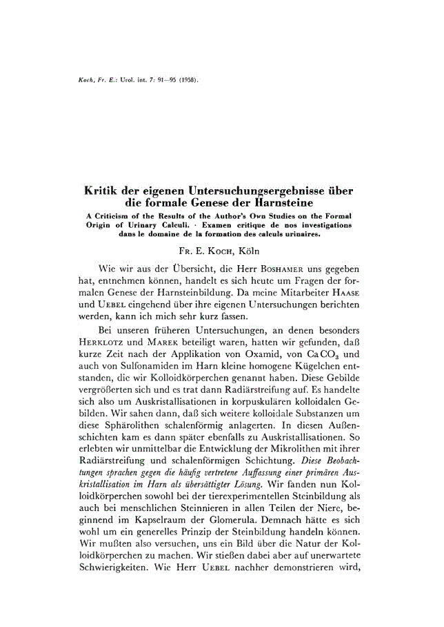 First page of Kritik der eigenen Untersuchungsergebnisse über die formale Genese der Harnsteine