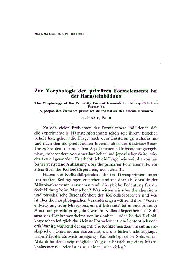 First page of Zur Morphologie der primären Formelemente bei der Harnsteinbildung