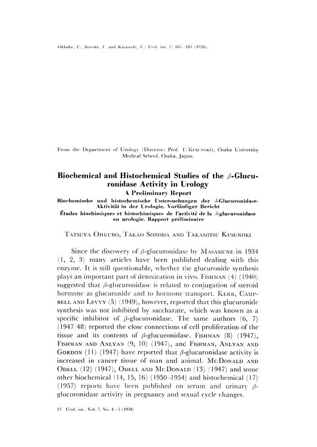 First page of Biochemical and Histochemical Studies of the β-Glucuronidase Activity in Urology<subtitle>A Preliminary Report</subtitle>