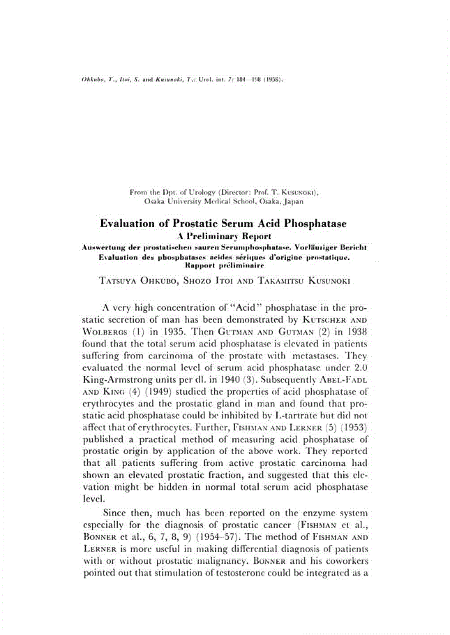 First page of Evaluation of Prostatic Serum Acid Phosphatase<subtitle>A Preliminary Report</subtitle>