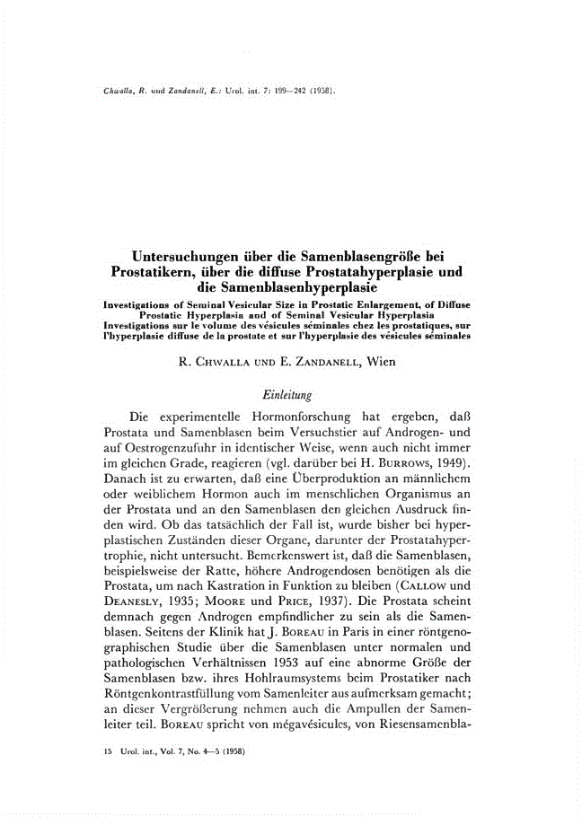 First page of Untersuchungen über die Samenblasengröβe bei Prostatikern, über die diffuse Prostatahyperplasie und die Samenblasenhyperplasie