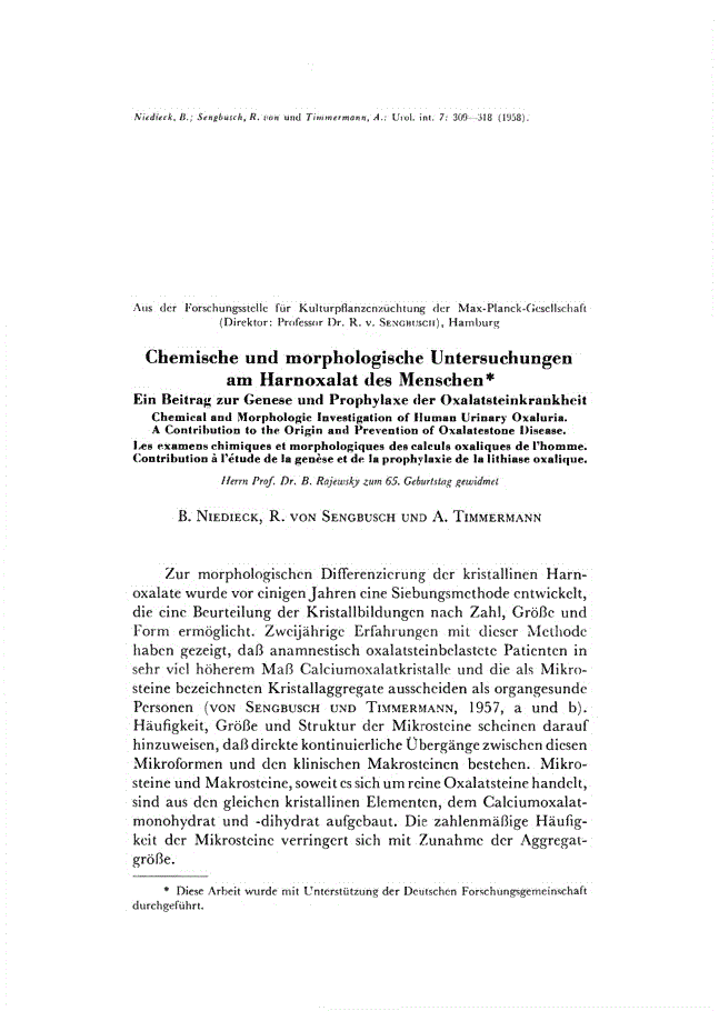First page of Chemische und morphologische Untersuchungen am Harnoxalat des Menschen<subtitle>Ein Beitrag zur Genese und Prophylaxe der Oxalatsteinkrankheit</subtitle>