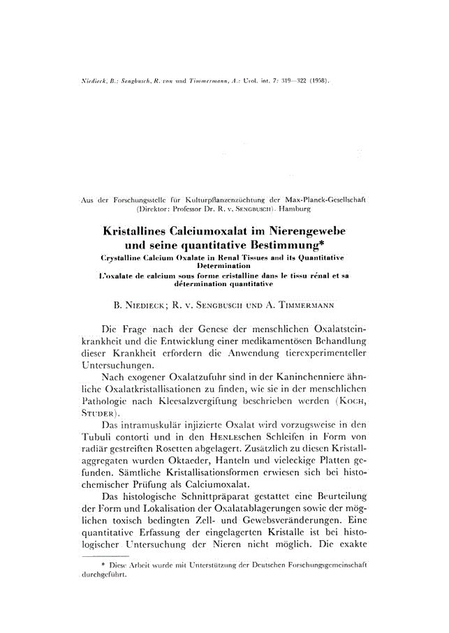 First page of Kristallines Calciumoxalat im Nierengewebe und seine quantitative Bestimmung