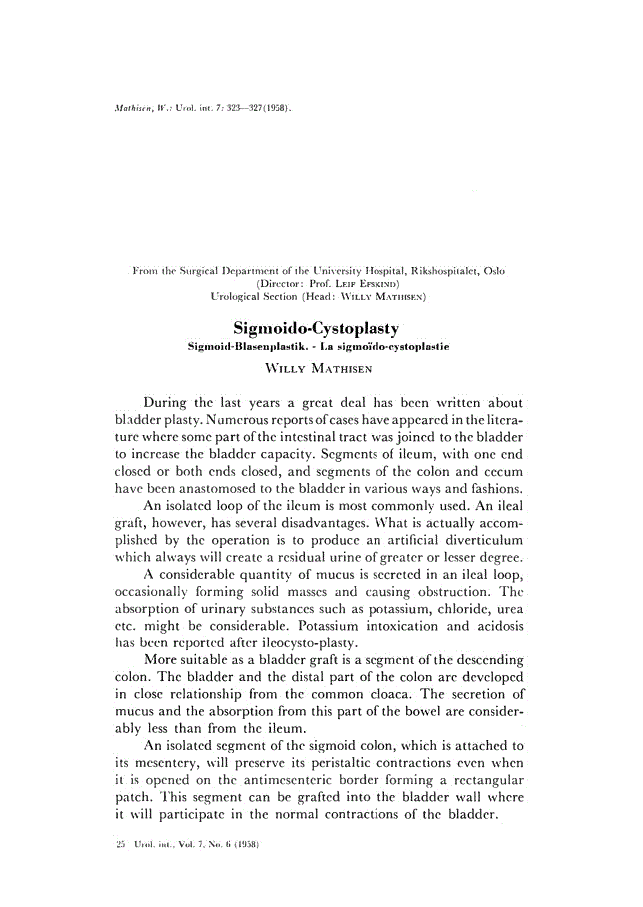 First page of Sigmoido-Cystoplasty