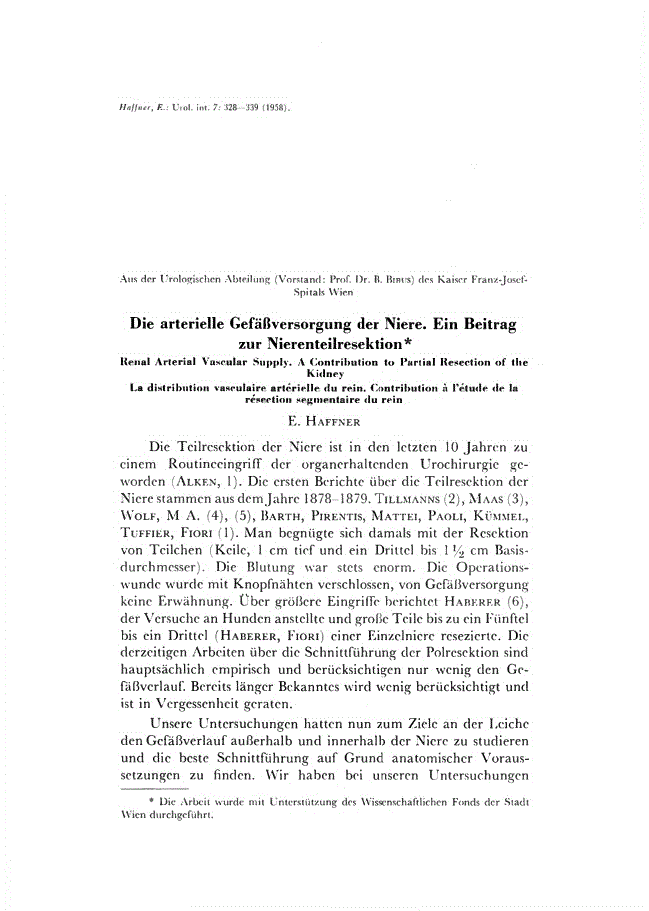 First page of Die arterielle Gefäβversorgung der Niere. Ein Beitrag zur Nierenteilresektion