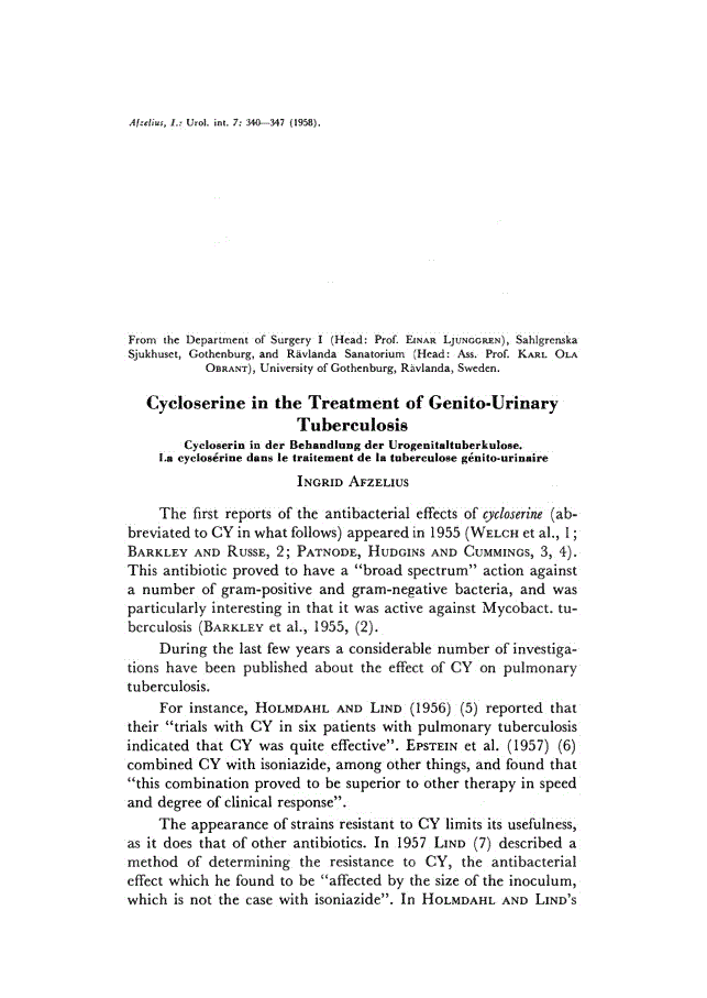First page of Cycloserine in the Treatment of Genito-Urinary Tuberculosis