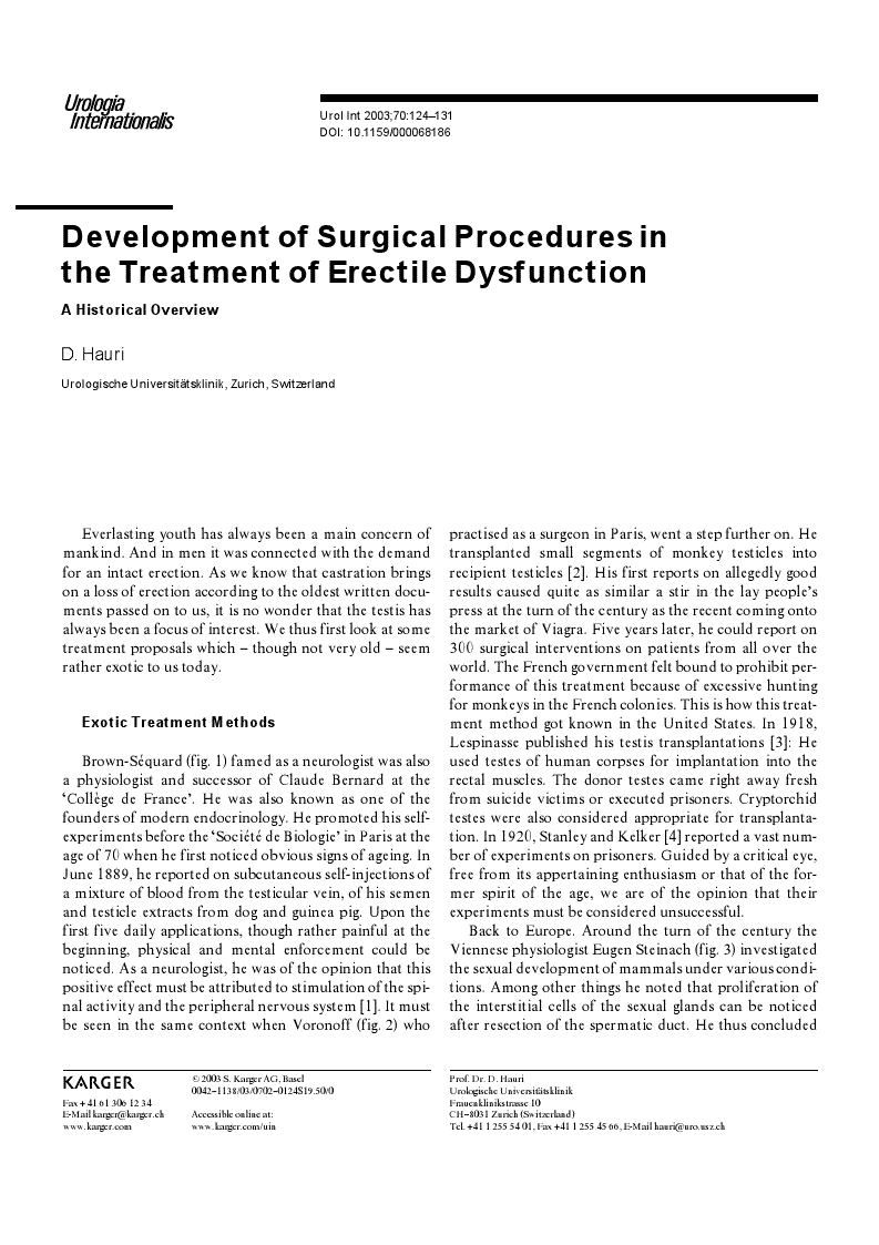 First page of Development of Surgical Procedures in the Treatment of Erectile Dysfunction<subtitle>A Historical Overview</subtitle>