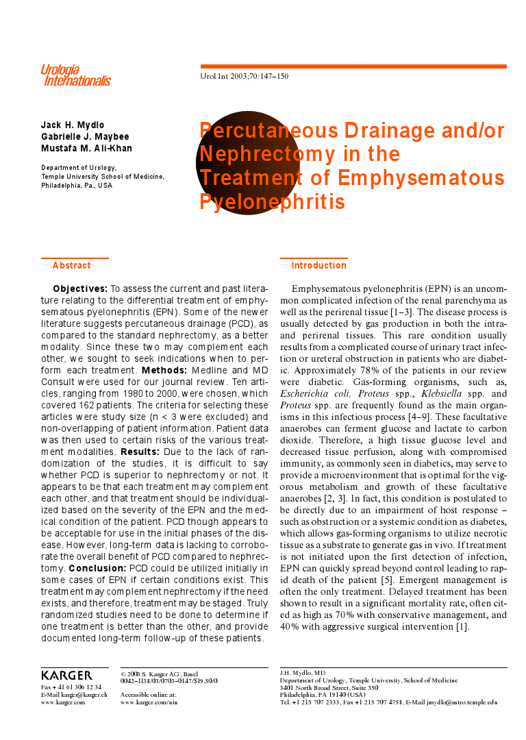 First page of Percutaneous Drainage and/or Nephrectomy in the Treatment of Emphysematous Pyelonephritis