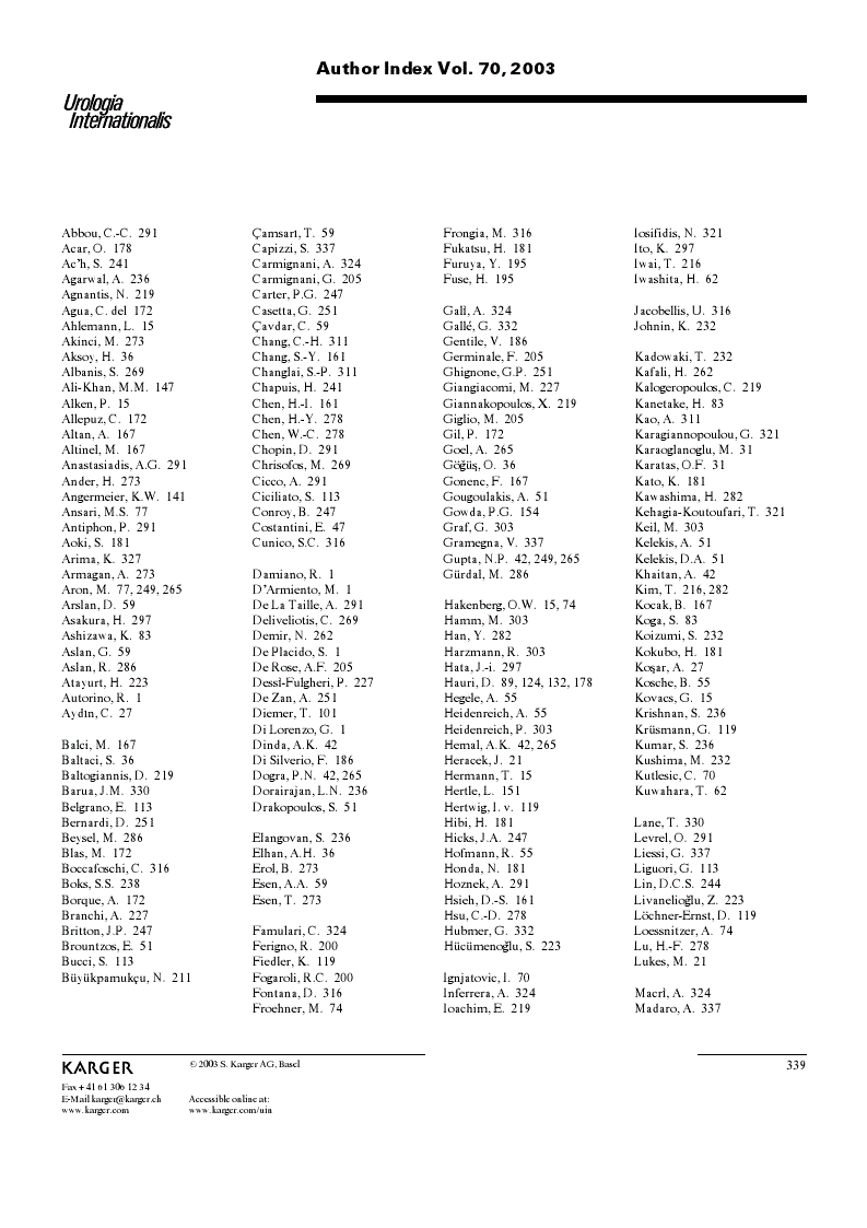 First page of Author Index Vol. 70, 2003
