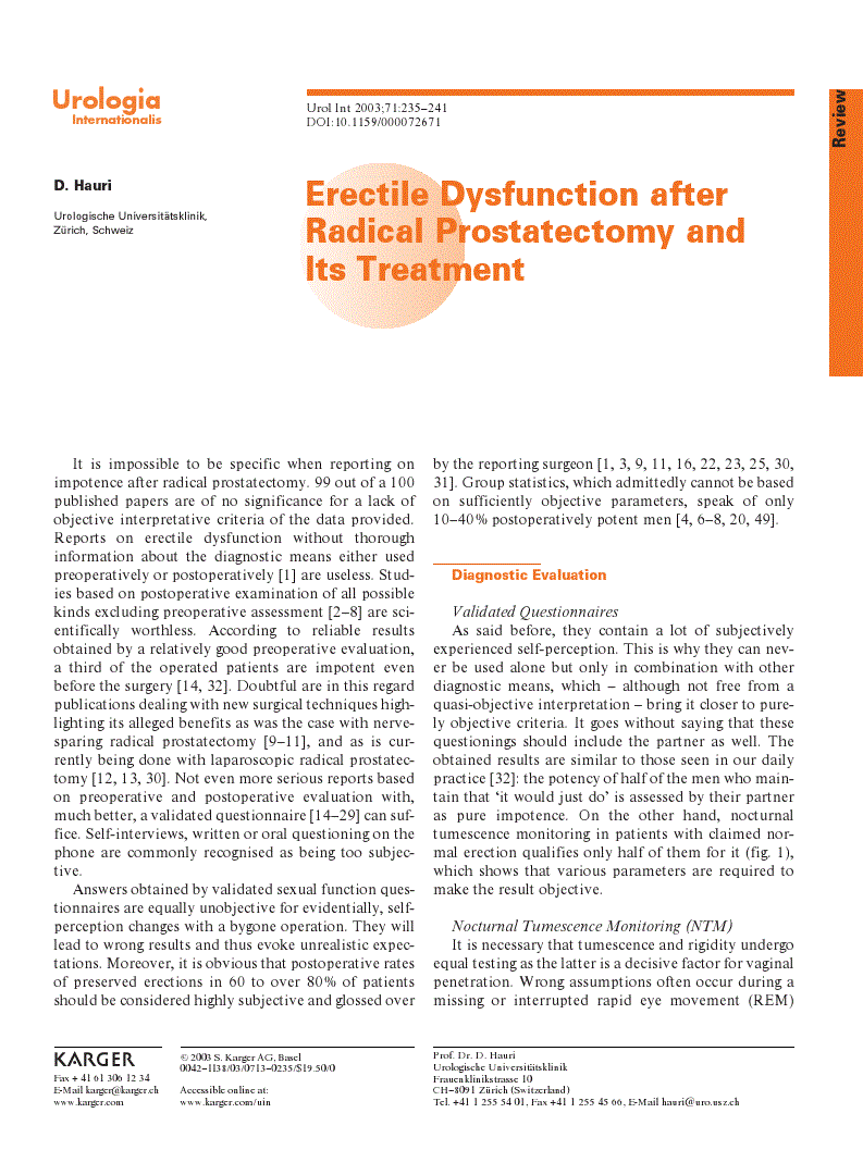 First page of Erectile Dysfunction after Radical Prostatectomy and Its Treatment