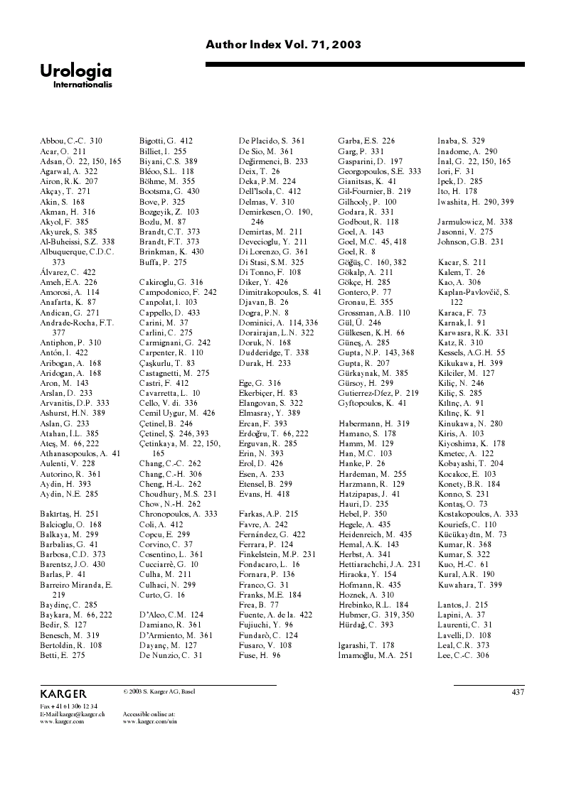 First page of Author Index Vol. 71, 2003