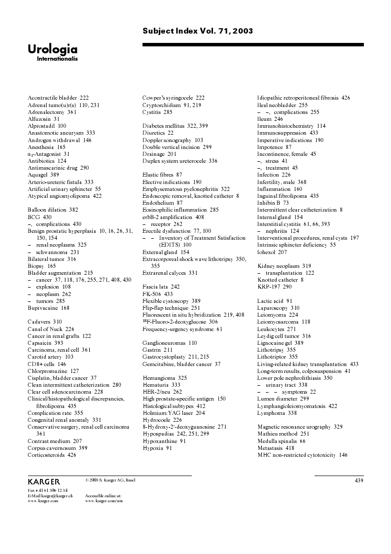 First page of Subject Index Vol. 71, 2003
