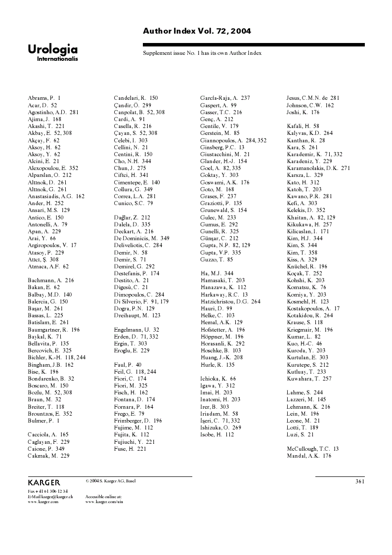 First page of Author Index Vol. 72, 2004