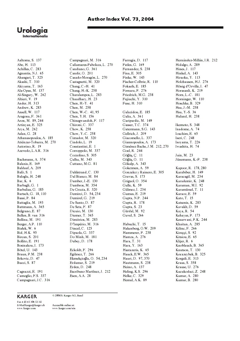 First page of Author Index Vol. 73, 2004