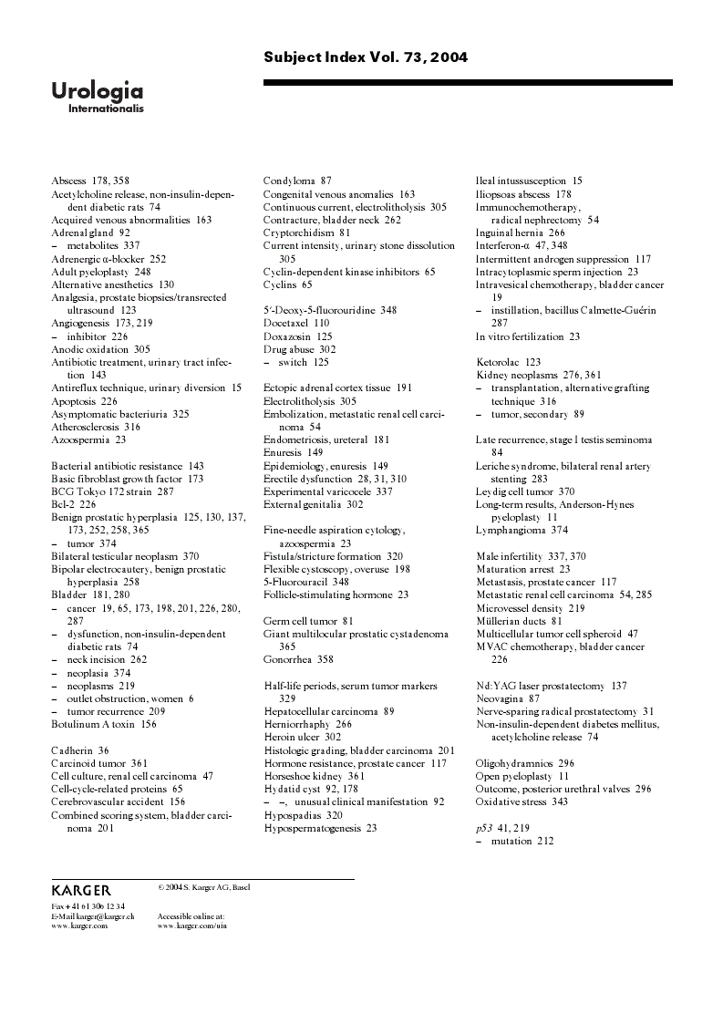 First page of Subject Index Vol. 73, 2004