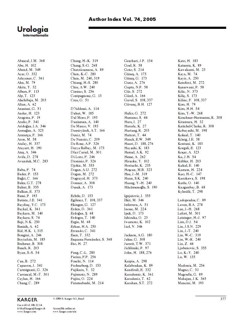 First page of Author Index Vol. 74, 2005