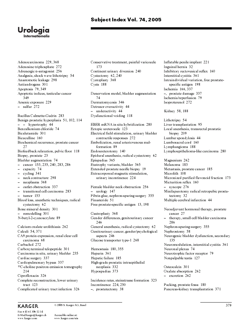 First page of Subject Index Vol. 74, 2005