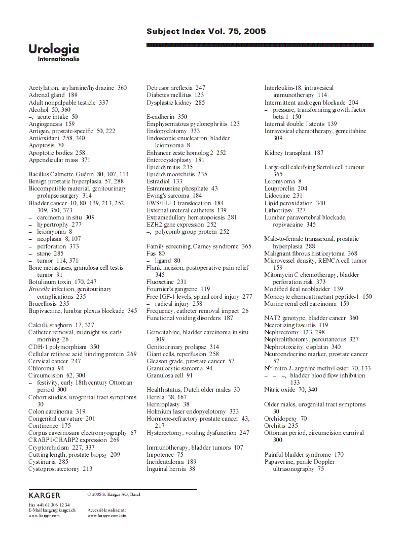 First page of Subject Index Vol. 75, 2005