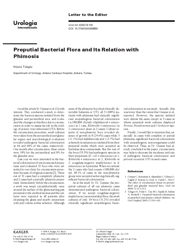 First page of Preputial Bacterial Flora and Its Relation with Phimosis