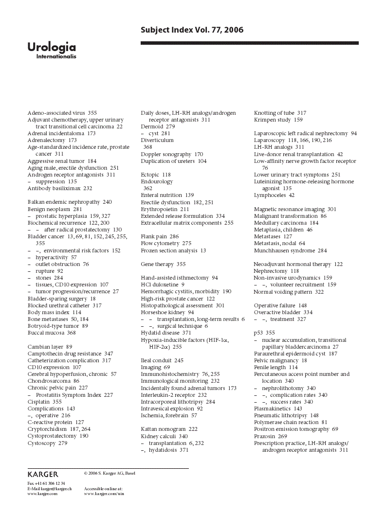 First page of Subject Index Vol. 77, 2006