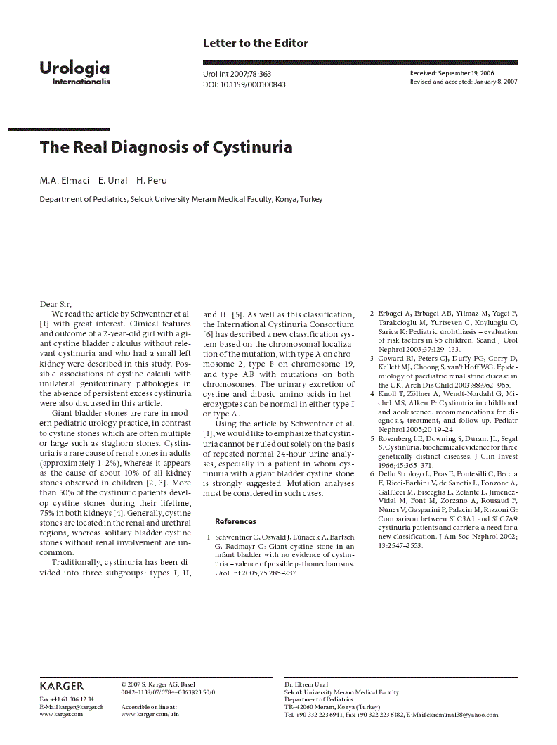 First page of The Real Diagnosis of Cystinuria