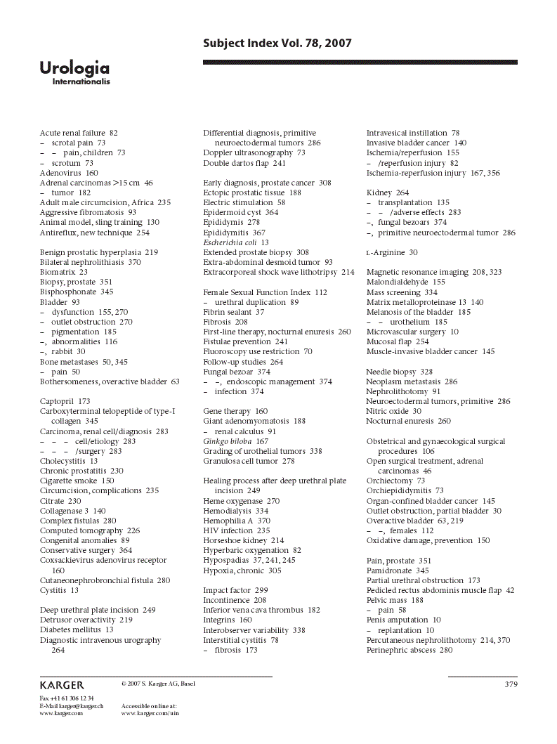 First page of Subject Index Vol. 78, 2007