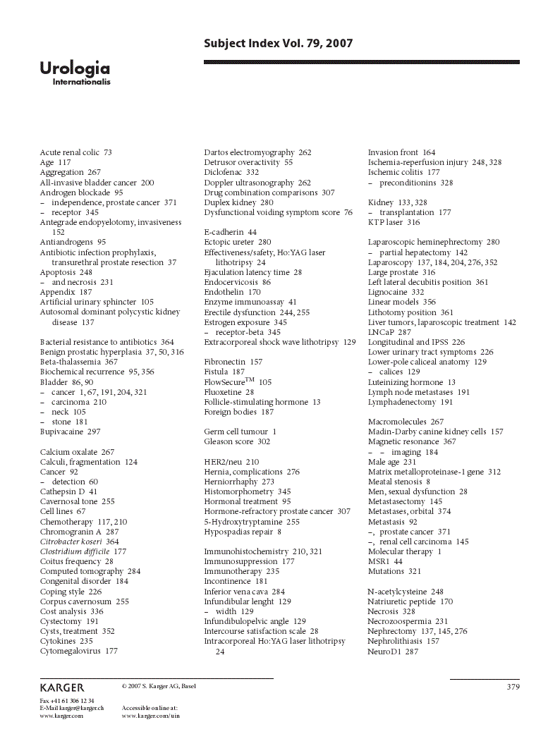 First page of Subject Index Vol. 79, 2007