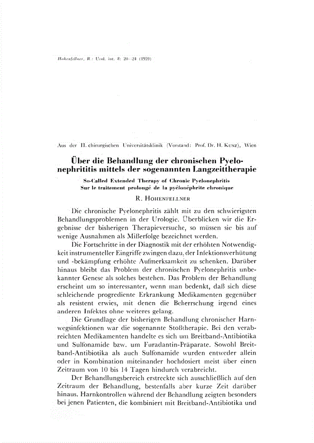 First page of Über die Behandlung der chronischen Pyelonephrititis mittels der sogenannten Langzeittherapie
