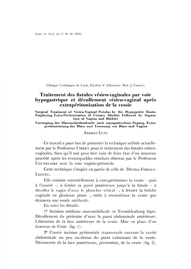 First page of Traitement des fistules vésico-vaginales par voie hypogastrique et décollement vésico-vaginal après extrapéritonisation de la vessie