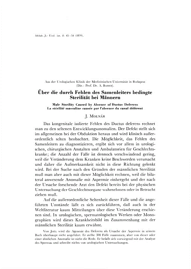 First page of Über die durch Fehlen des Samenleiters bedingte Sterilität bei Männern