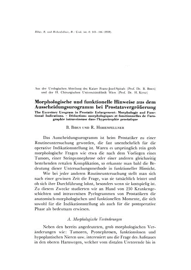 First page of Morphologische und funktionelle Hinweise aus dem Ausscheidungsurogramm bei Prostatavergröβerung