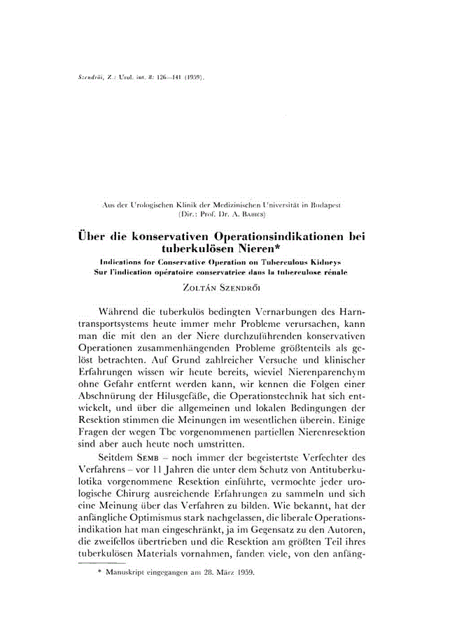 First page of Über die konservativen Operationsindikationen bei tuberkulösen Nieren