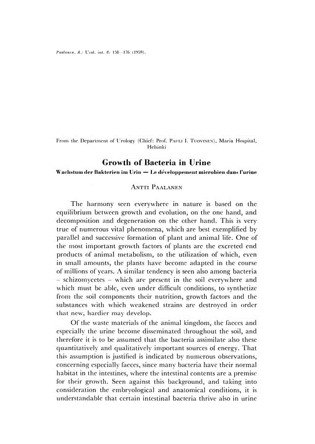 First page of Growth of Bacteria in Urine