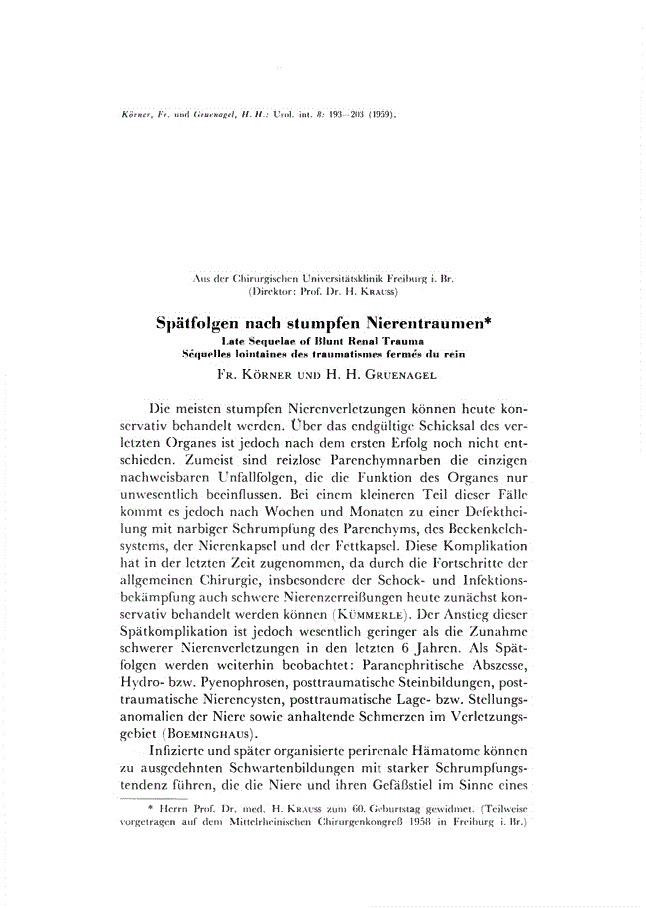 First page of Spätfolgen nach stumpfen Nierentraumen