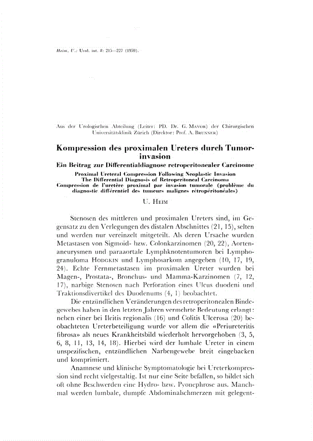 First page of Kompression des proximalen Ureters durch Tumorinvasion