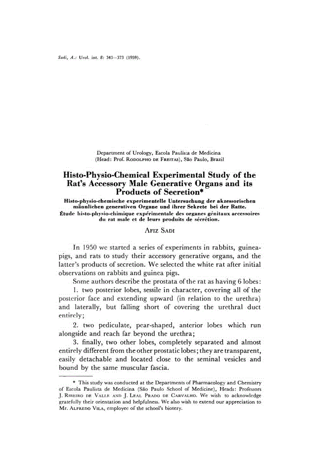 First page of Histo-Physio-Chemical Experimental Study of the Rat’s Accessory Male Generative Organs and its Products of Secretion