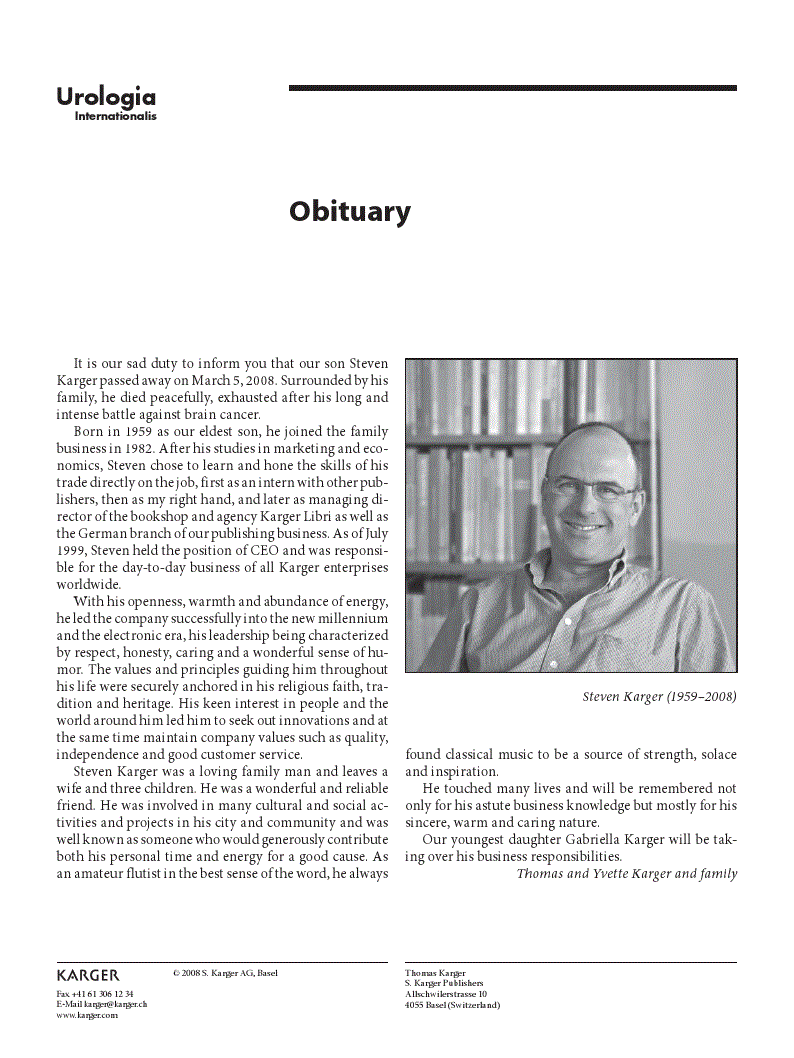 First page of Steven Karger (1959–2008)