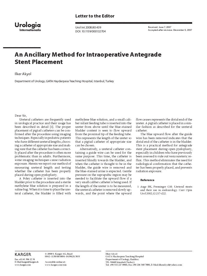 First page of An Ancillary Method for Intraoperative Antegrade Stent Placement