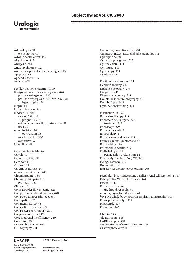 First page of Subject Index Vol. 80, 2008