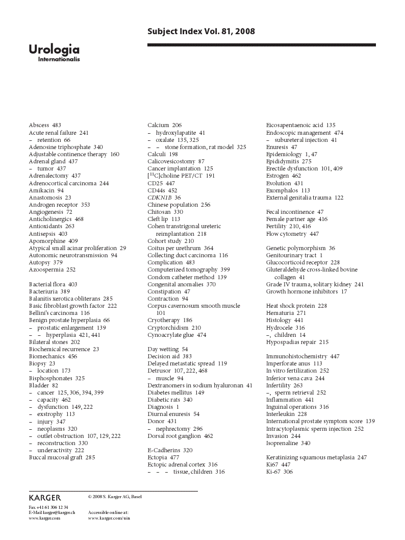 First page of Subject Index Vol. 81, 2008