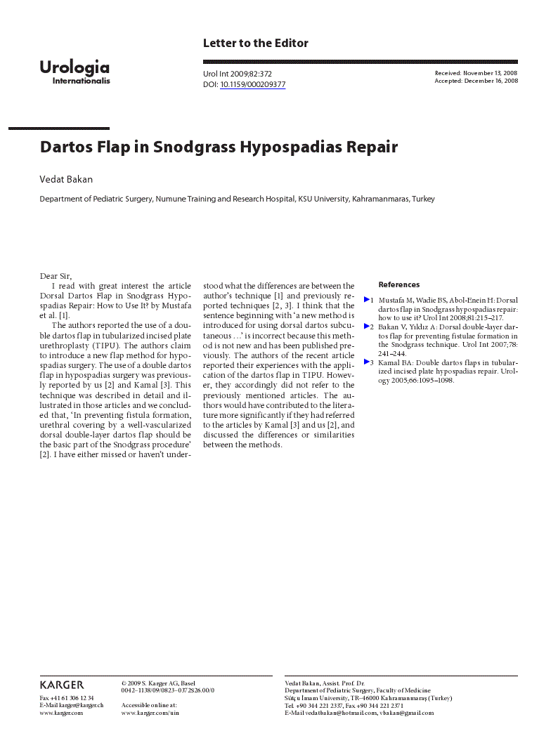 First page of Dartos Flap in Snodgrass Hypospadias Repair