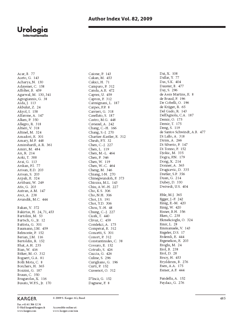 First page of Author Index Vol. 82, 2009